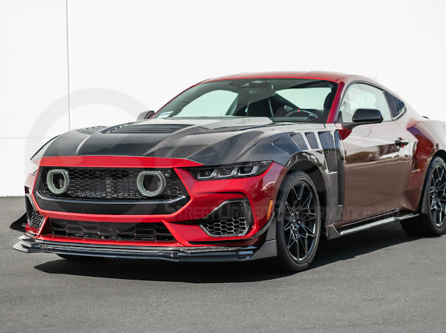 2024-Up Ford Mustang S650 | GTV Style GLOSSY BLACK Add-On Front Lip Splitter Ground Effects